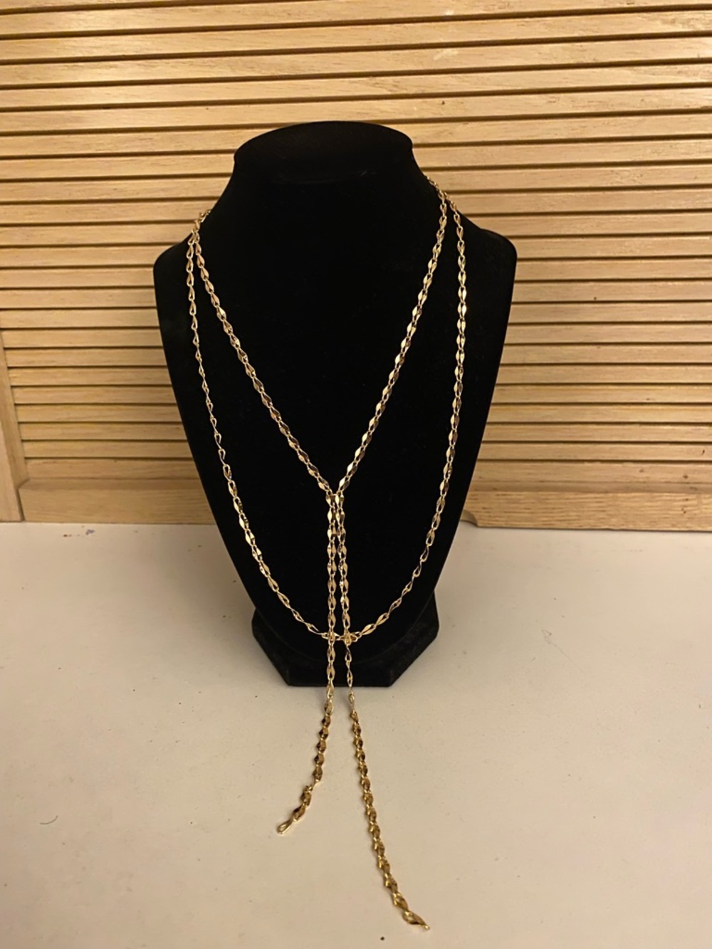 Elegant “Express” Lariat Gold Tone 
Necklace